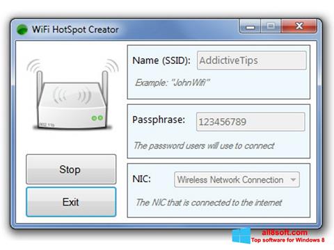 સ્ક્રીનશૉટ Wi-Fi HotSpot Creator Windows 8
