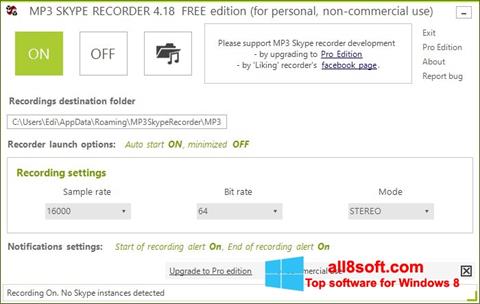 સ્ક્રીનશૉટ MP3 Skype Recorder Windows 8