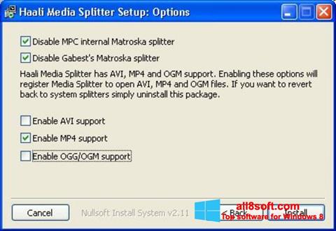 સ્ક્રીનશૉટ Haali Media Splitter Windows 8