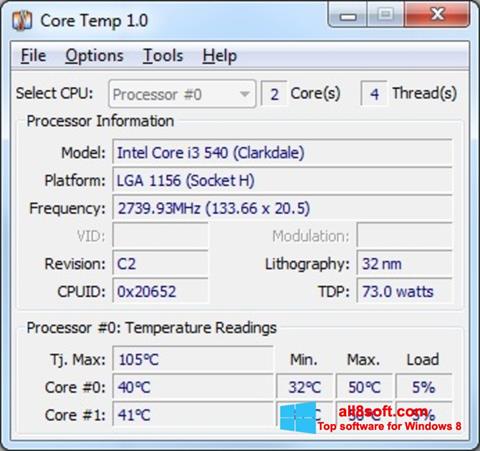 સ્ક્રીનશૉટ Core Temp Windows 8