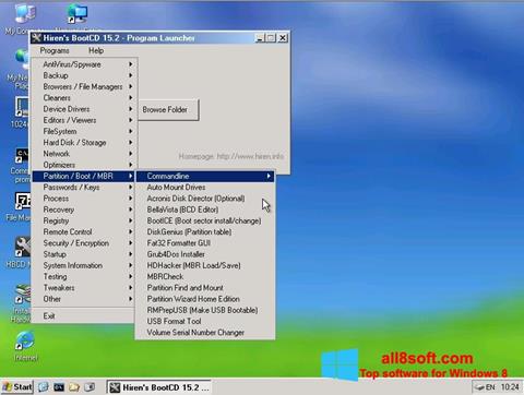 સ્ક્રીનશૉટ Hirens Boot CD Windows 8