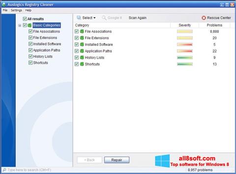 સ્ક્રીનશૉટ Auslogics Registry Cleaner Windows 8